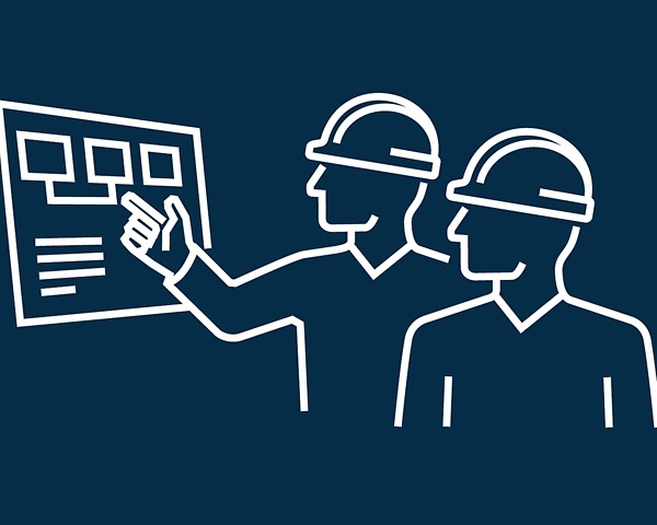 Figuras de iconos con casco y panel de control